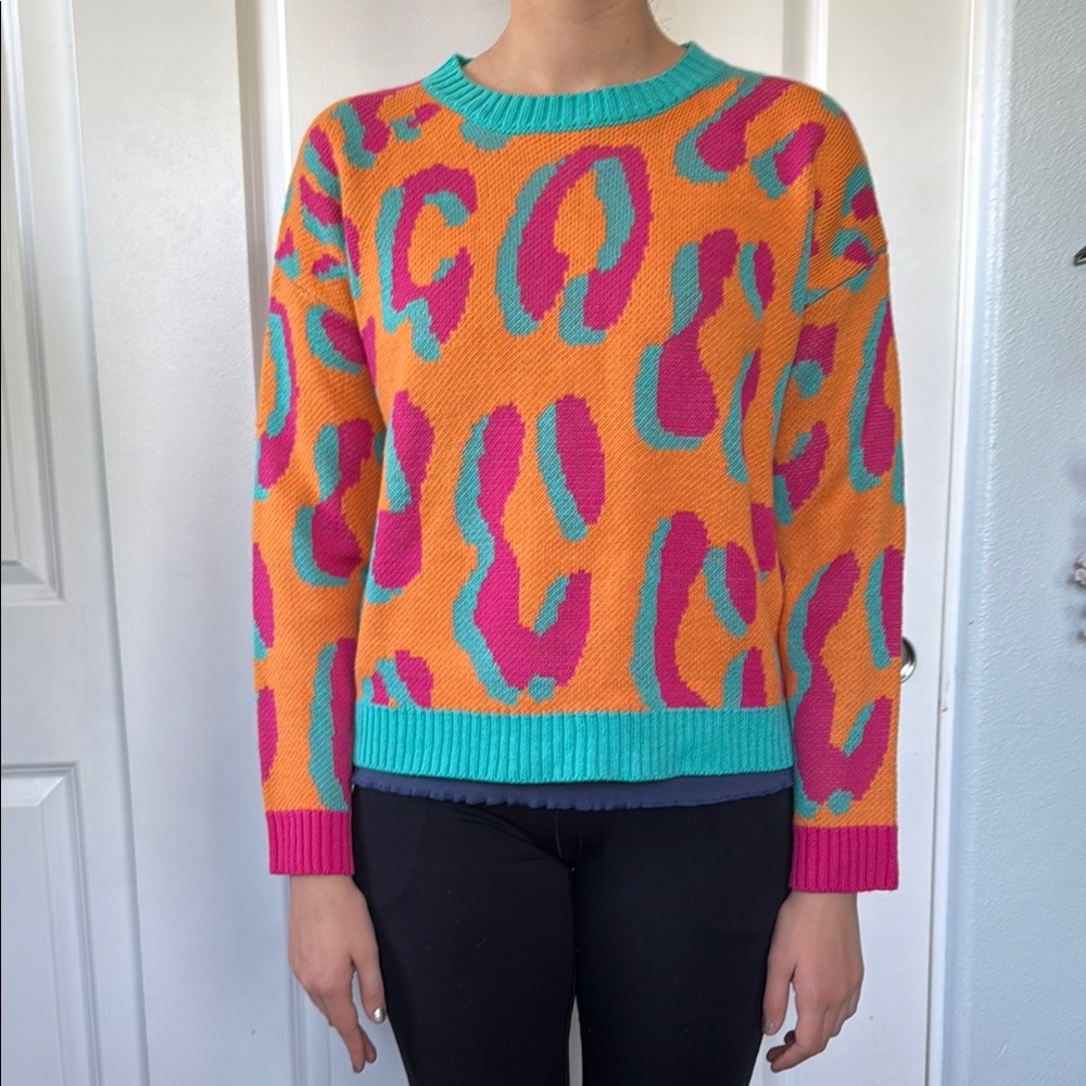 VINTAGE 90s colorful NEON animal print women's sweater M L Fresh Prince